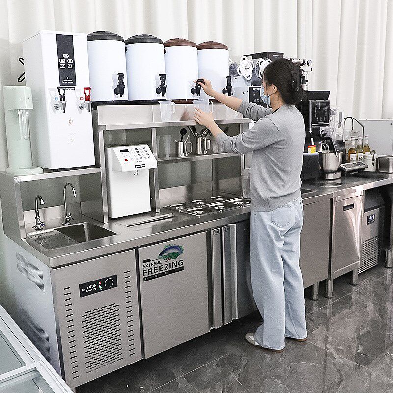 奶茶店设备全套商用制冷工作台咖啡店操作台开槽定制饮品店水吧台