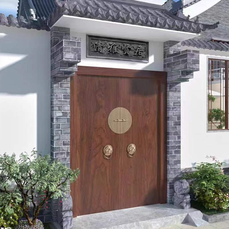 实木仿古大门别墅庭院进户门老榆木防腐木农村宅院庭院门双开关大