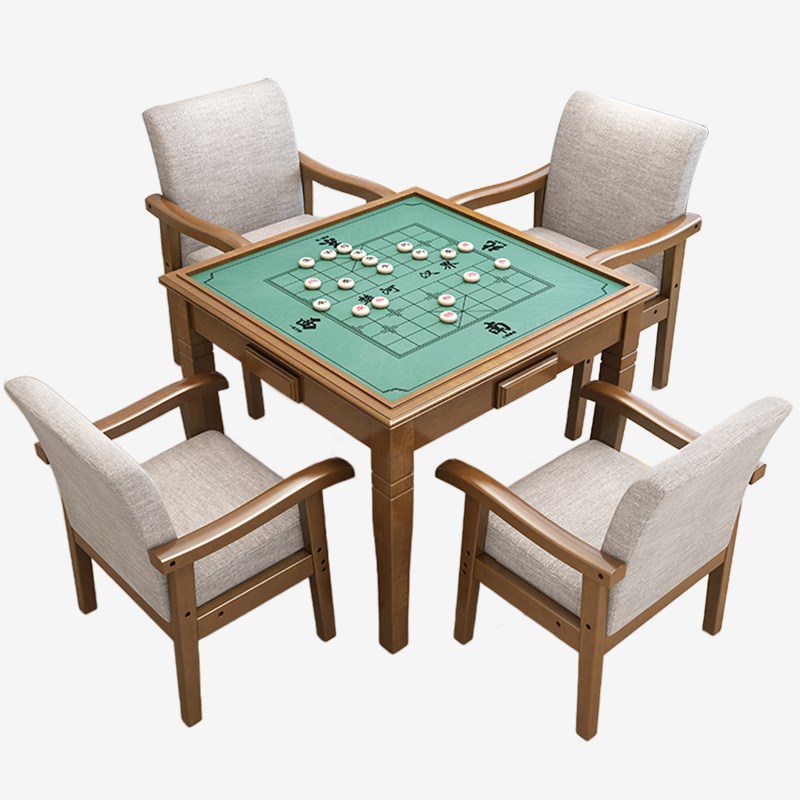 家用实木麻将桌手搓掼蛋棋牌桌象棋桌子扶手椅扑克餐桌两用麻将台