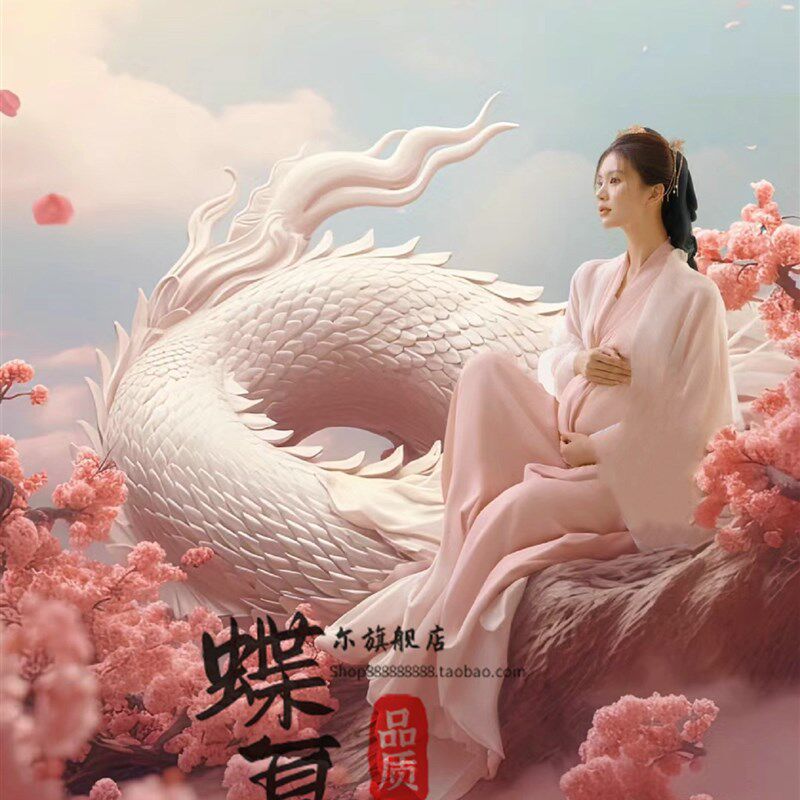 龙年主题孕妇古装仙女飘逸长裙影楼孕妈新年拍照服装改良汉服套装