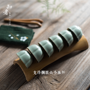 天然竹片凉杯架 竹制茶杯架创意杯托茶具配件摆件沥水收纳架子