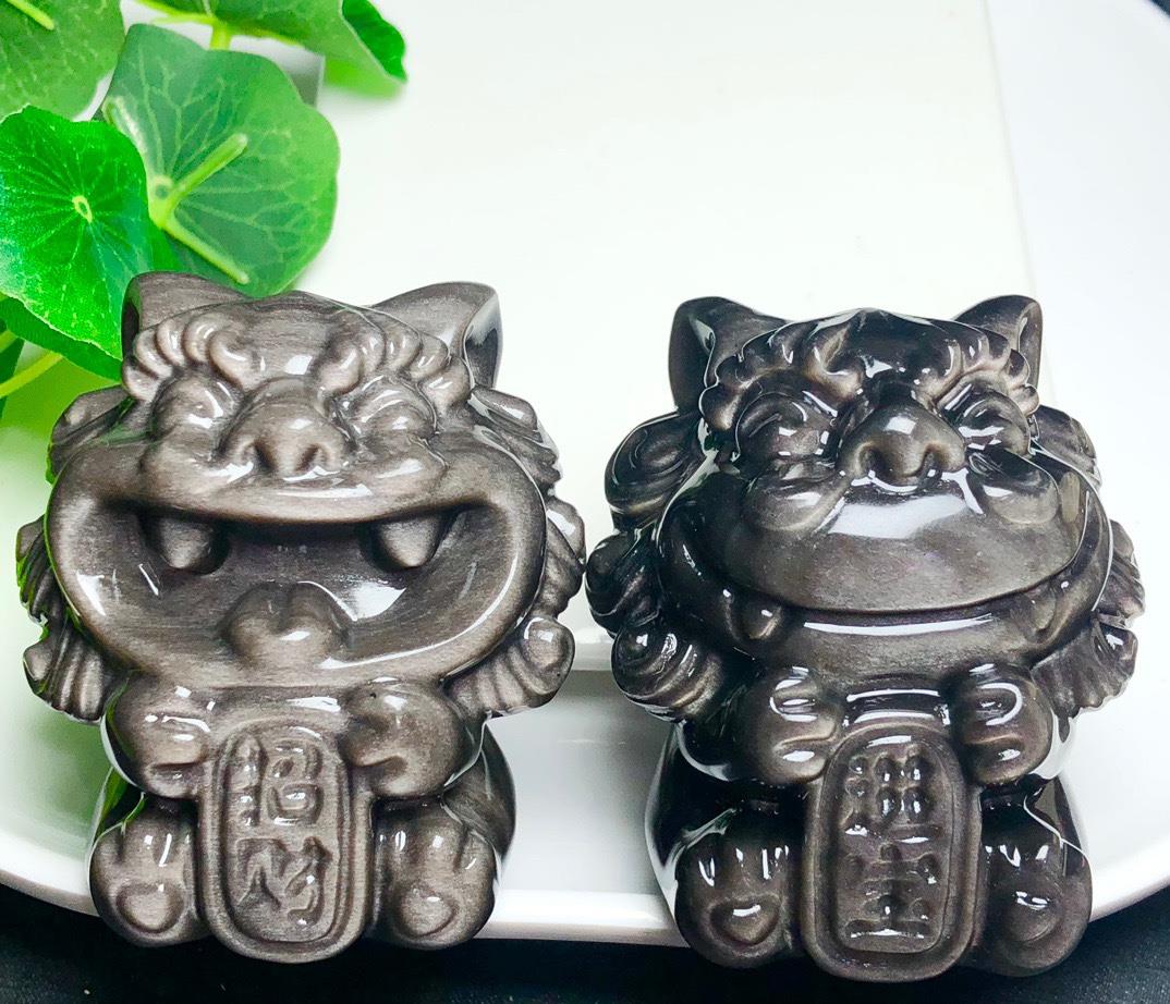 天然银曜石雕刻招财进宝龙把玩件家居茶几电脑桌汽车前台水晶摆件