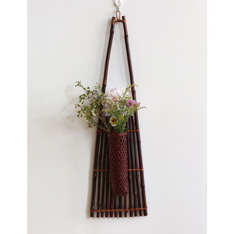 竹编竹节花器 壁挂式插花器 墙面花艺装饰 禅意挂件复古花瓶