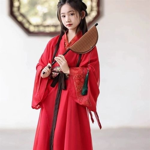 汉服战国袍中国传统交领复原风直裾古装雪纺女童日常裙套装朝代秀