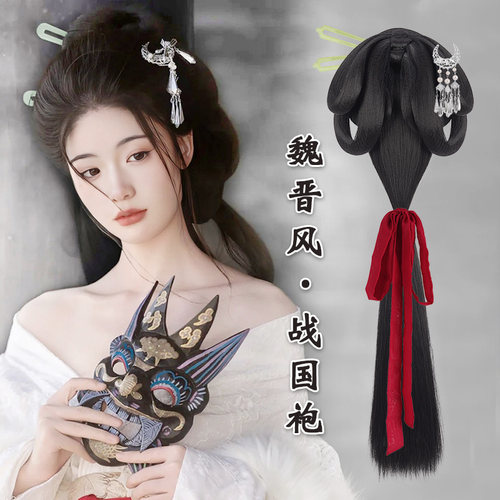 汉服头饰假发古风一体式战国袍魏晋风清冷感发髻盘发古装后压垫发