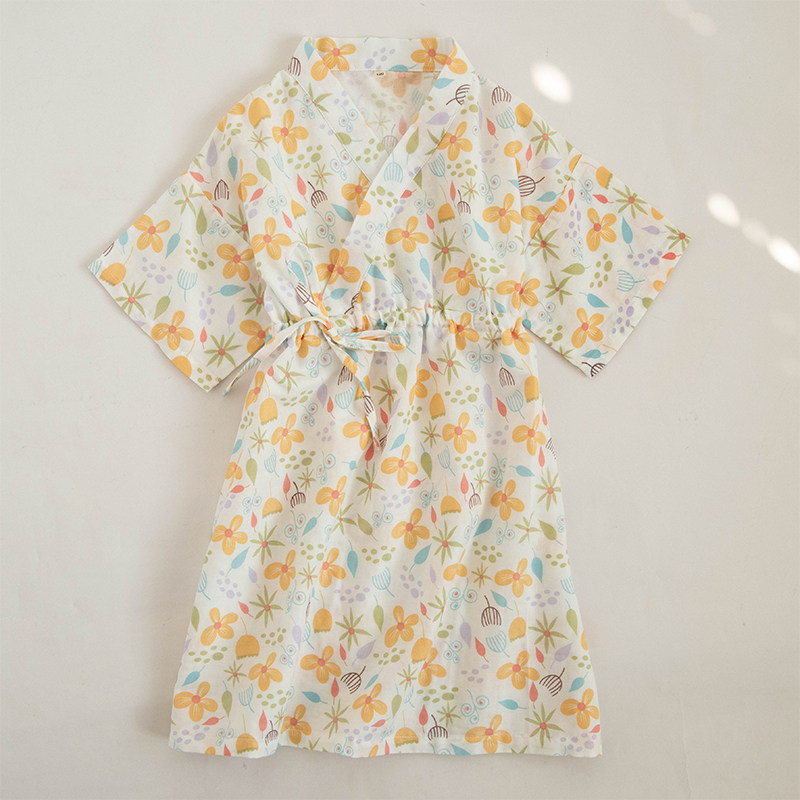 夏季日式和服全棉双层纱布儿童女童短袖睡裙纯棉睡衣薄女孩汉服裙