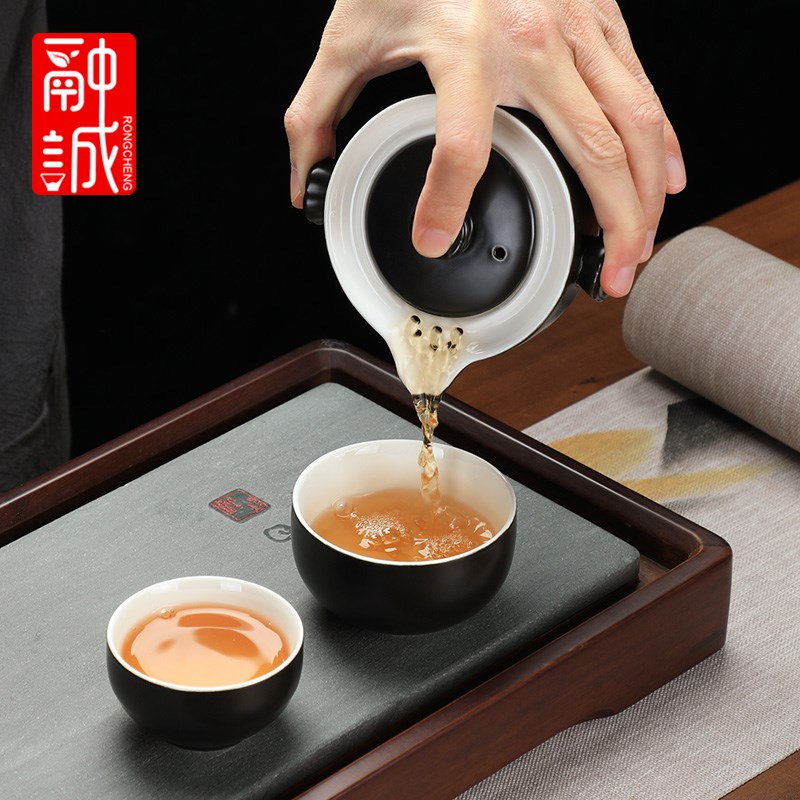家用陶瓷快客杯旅行茶具套装便携式功夫茶具一壶二杯日式茶杯茶壶