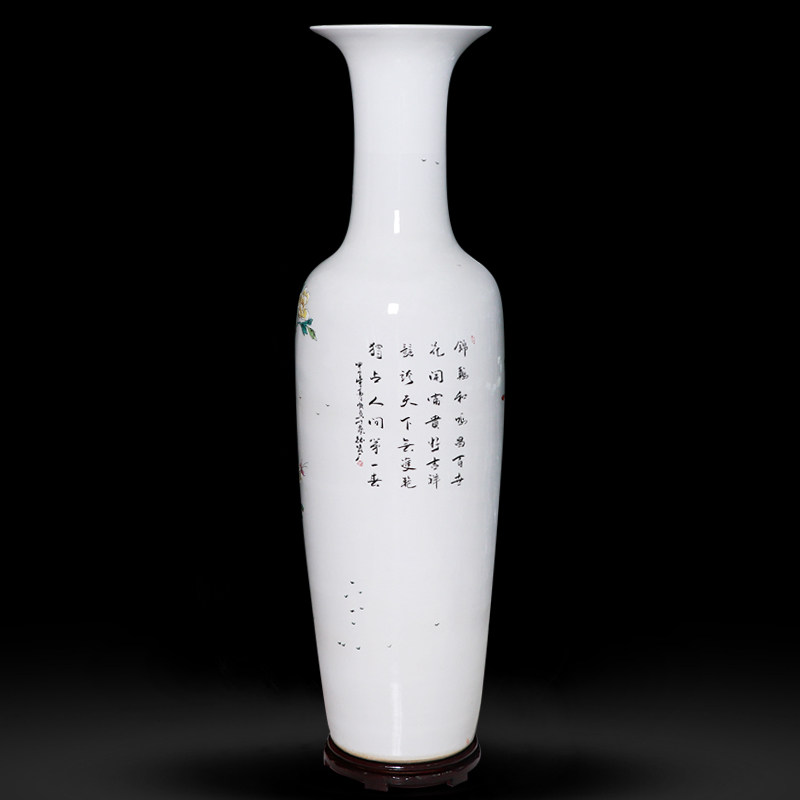落地大花瓶手绘粉彩花鸟牡丹景德镇陶瓷器新中式别墅酒店客厅摆件