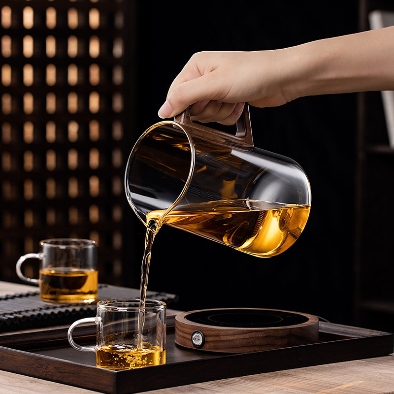 飘逸杯泡茶壶全玻璃内胆胡桃木加厚茶水分离过滤泡茶杯家用茶具器