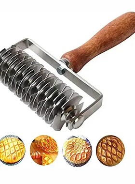 披萨拉网刀不锈钢橡木柄点心滚轮开网刀 Lattice Pastry Cutter