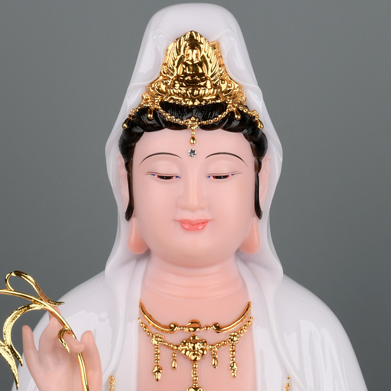 观音佛像汉白玉家用坐莲南海送子观音娑婆三圣神像摆件观世音菩萨