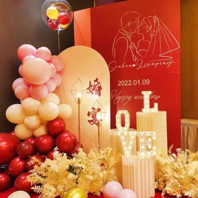 婚礼大屏幕两侧布置led屏出阁宴舞台装饰回门宴背景板答谢宴kt板z