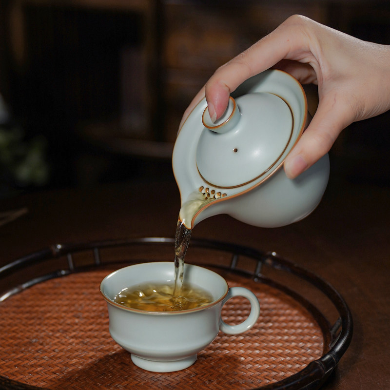 汝窑旅行茶具一人饮茶户外便携汝瓷快客杯景德镇陶瓷知己叮咚茶组