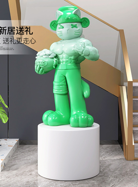肌肉财神猫大型招财落地摆件健身房公室装饰品店铺开业乔迁礼品