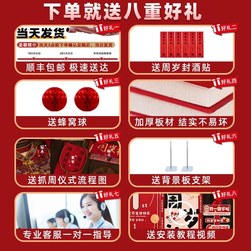 宝宝周岁礼生日场景布置装饰氛围感背景墙kt板男宝女婴儿抓阄道具