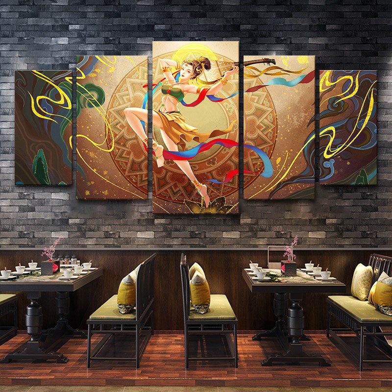 敦煌飞天壁画飞天仙女图装饰画沙发背景墙挂画墙面装修组合无框画