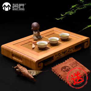 茗匠功夫茶具竹制茶盘实木盛水储水抽屉式茶海茶座中号小号茶托盘