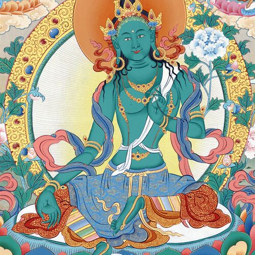 21二十一度母绿度母唐卡西藏热贡手绘复制客厅玄关壁画装饰挂画