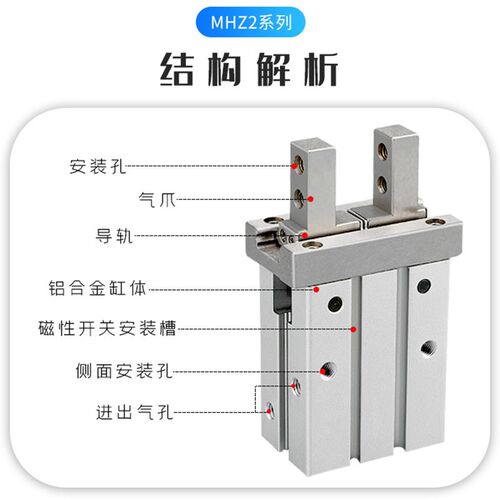 HFZ小型机械手平行夹爪气动手指气缸MHZL2/MHZ2-10d/16D20D25D32D
