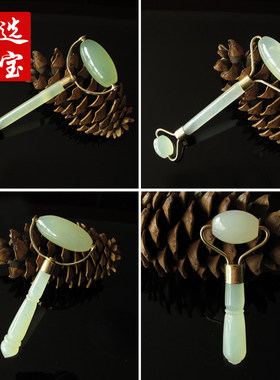 天然玉石面部脸部眼部美容 岫玉脸滚轮棒淋巴器按摩推脸单双头珠