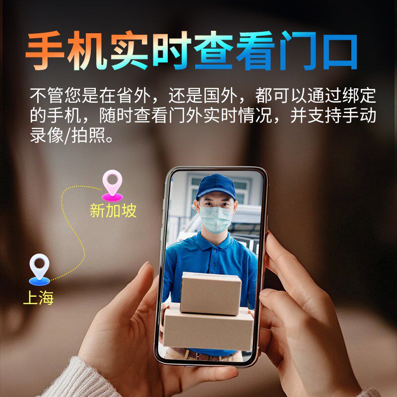 智能电子猫眼监视摄影镜头带显示屏可视门铃无线 线录影入户防盗
