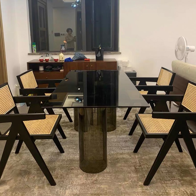 北欧轻奢华玻璃餐桌饭桌家用长方形现代简约小户型创意餐桌椅组合