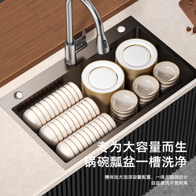 洗菜盆大单槽水槽厨房家用304不锈钢台中下盆洗碗池纳米手工功能