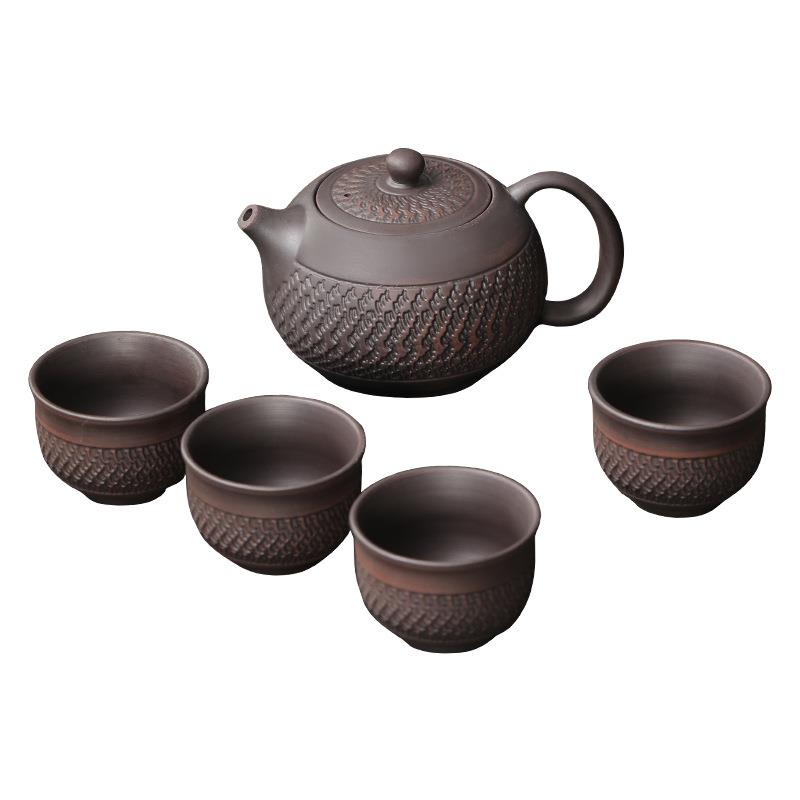 建水紫陶功夫茶具复古套装简约泡茶壶紫砂茶壶茶杯