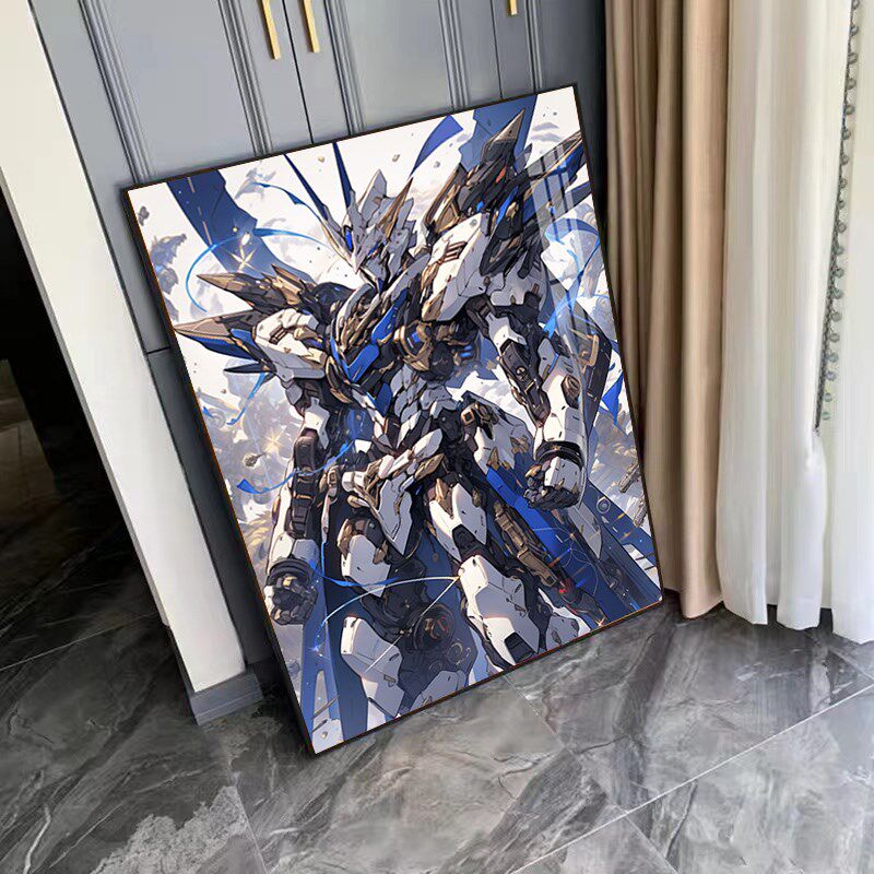 机器人高达钻石画2024新款儿童益智手工点贴画十字绣水钻带框卡通