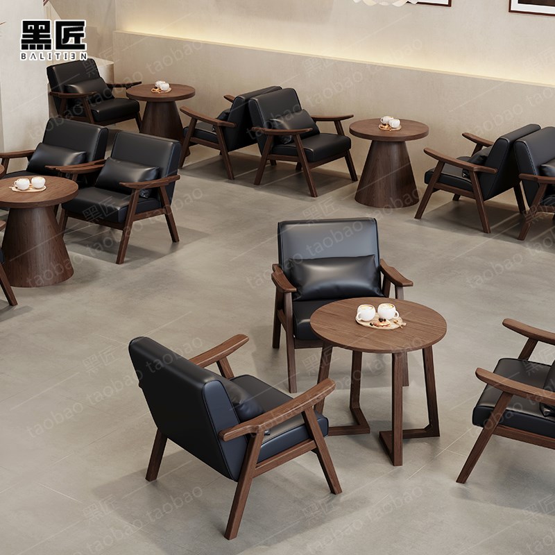 黑匠铠甲皮咖啡厅沙发咖啡店桌椅组合奶茶店卡座沙发椅西餐厅商用