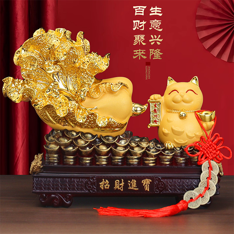 招财猫摆件白菜绒沙金店铺开业礼品公司店铺做生意办公室桌面摆设