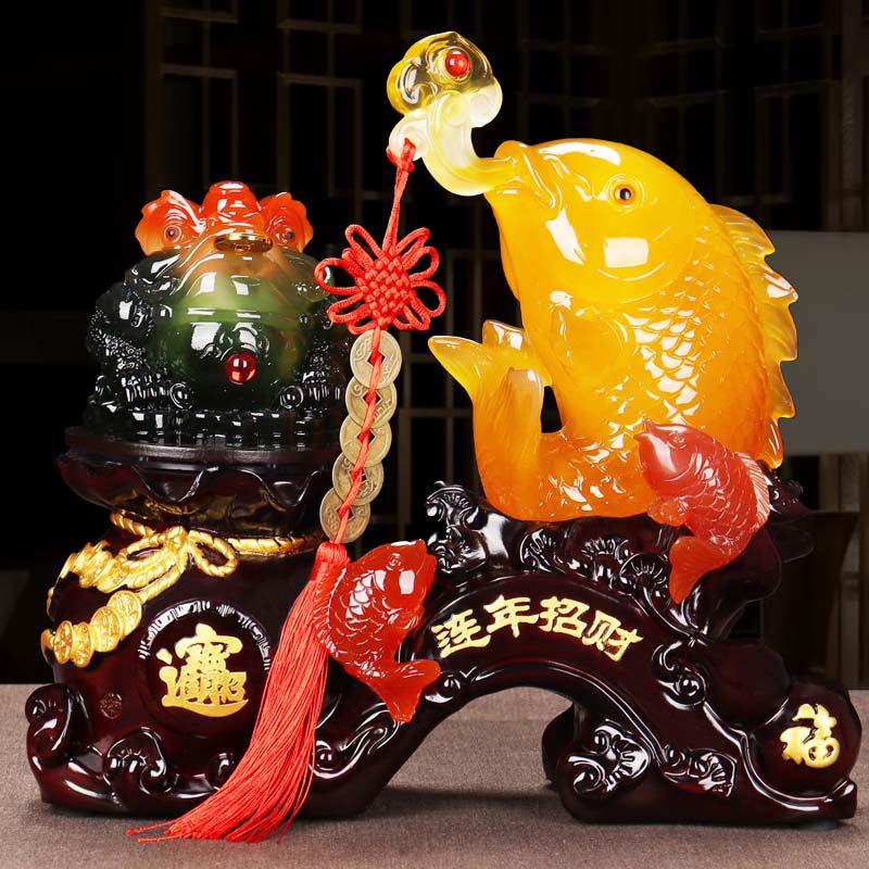连年招财年年有余鱼摆件乔迁礼物新房酒柜电视玄关客厅房间装饰品