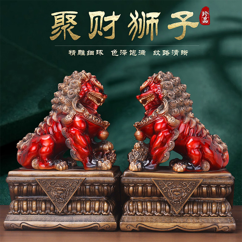 彩铜色狮子摆件一对宫门狮办公室狮子门口北京狮故宫狮工艺品装饰