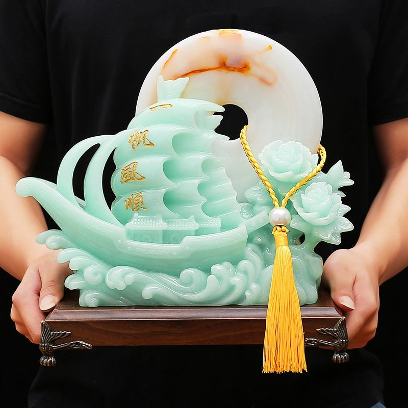 玉石平安扣摆件一帆风顺如意葫芦客厅电视酒柜装饰品乔迁开业礼品