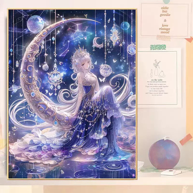 梦幻星月女神钻石画2025新款卡通手工贴钻diy材料带框客厅装饰画
