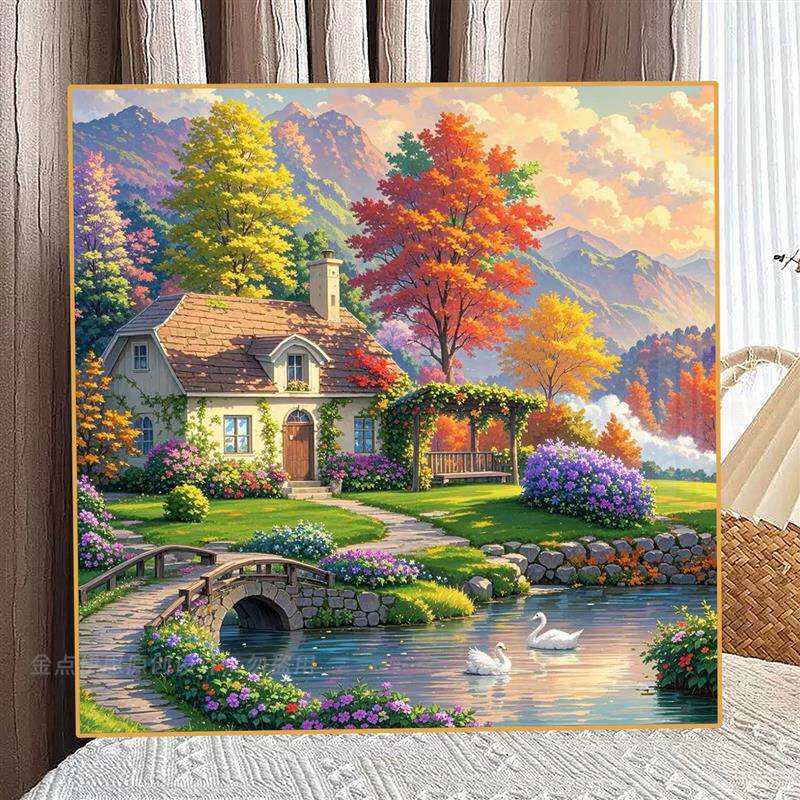 治愈系风景小屋手工点贴钻钻石画