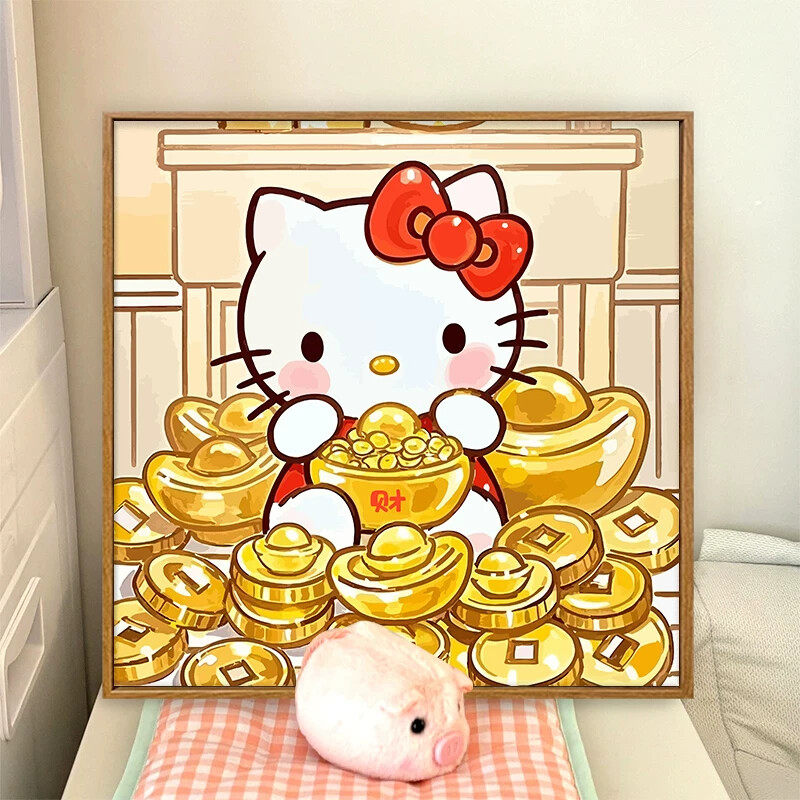 卡通可爱风Hello Kitty猫咪钻石画DIY手工粘贴画儿童房间5D装饰画