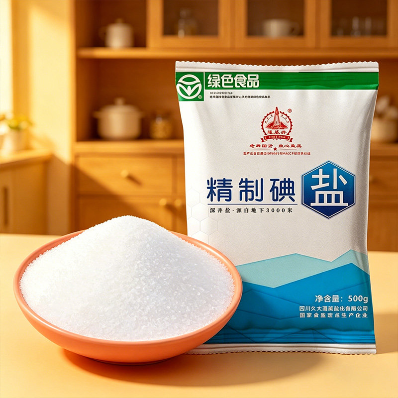 四川精制家用食用盐500g深井盐加碘炒菜盐含碘食盐矿盐商用细盐图片