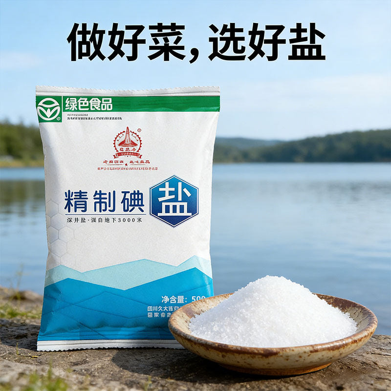 四川精制家用食用盐500g深井盐加碘炒菜盐含碘食盐矿盐商用细盐图片