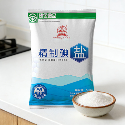 四川精制家用食用盐500g深井盐加碘炒菜盐含碘食盐矿盐商用细盐