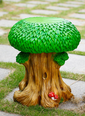 户外卡通树脂玻璃纤维树桩蘑菇桌子座椅景观园林花园庭院落地摆件