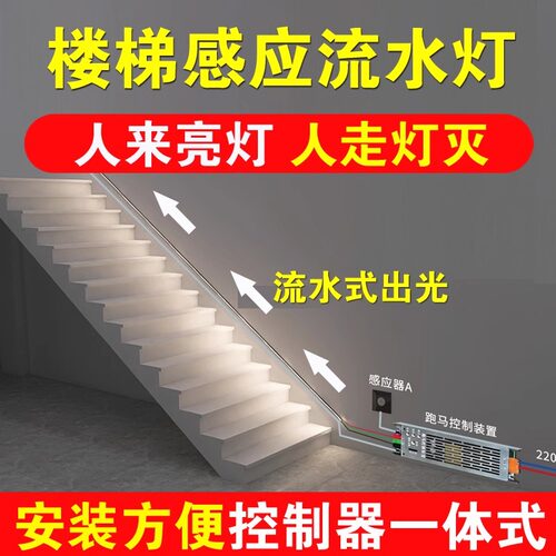网红楼梯扶手感应led流水灯带控制器别墅24V跑马追光led灯带家用
