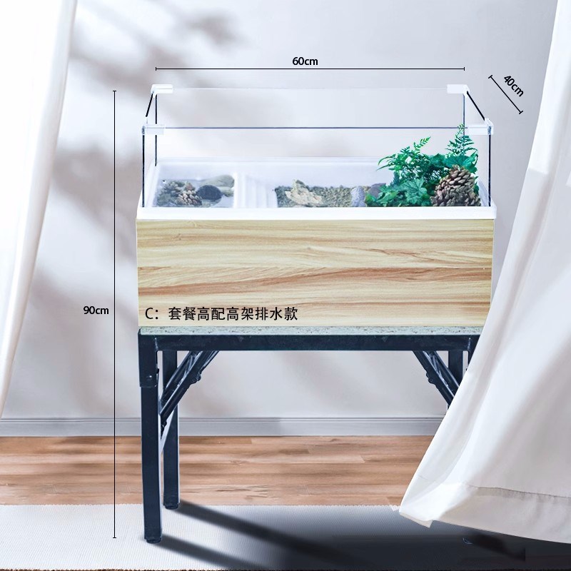55cm鱼缸鱼龟混养缸双层豪华别墅龟缸一体专业绿植黄缘龟专用缸灯图片