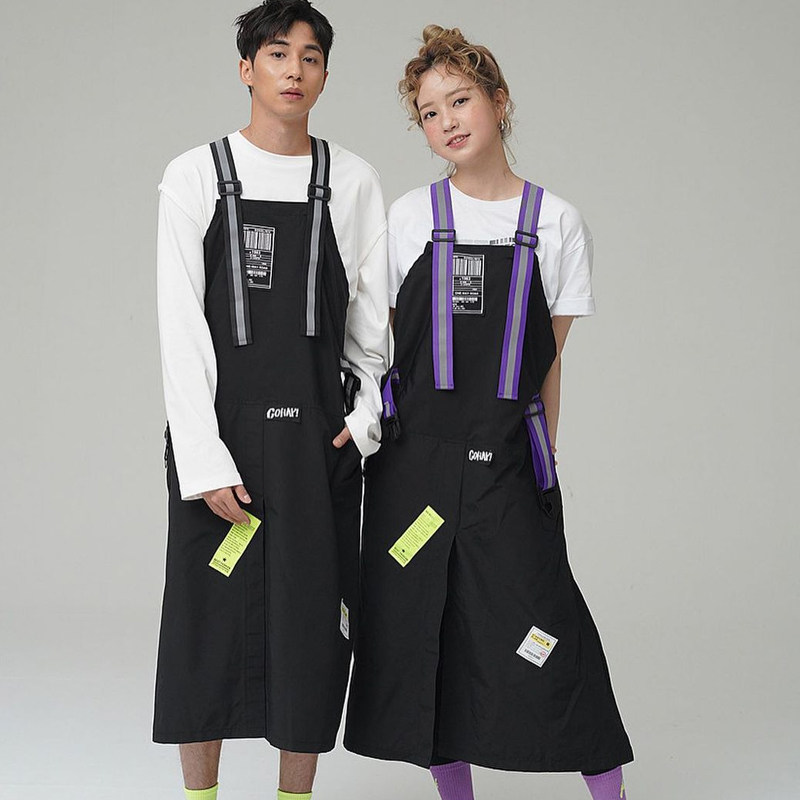 防水围裙女冬季2021新款背带高级黑色个性时尚洋气工作服男奶茶店