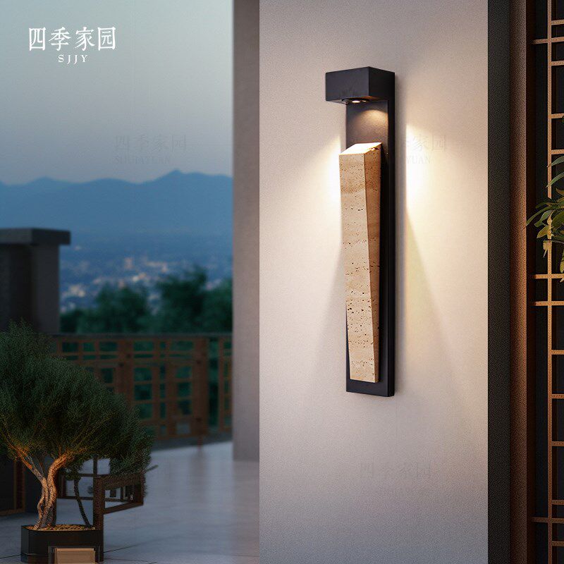 户外壁灯防水长条高端黄洞石庭院花园露台别墅庭院大门口墙壁灯具