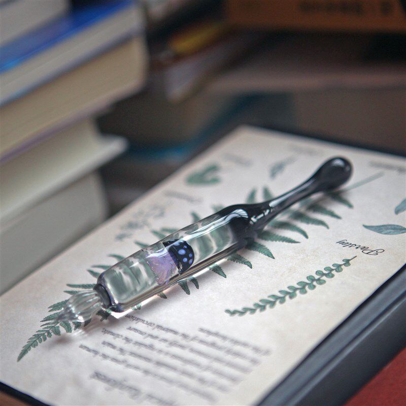 【伊塔斯玻璃】黑色水晶玻璃水母玻璃笔彩墨手作蘸水笔Glass Pen