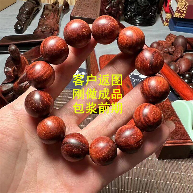 印度小叶紫檀老料纯天然无胶膜2.0手串男女士木质手链108佛珠念珠