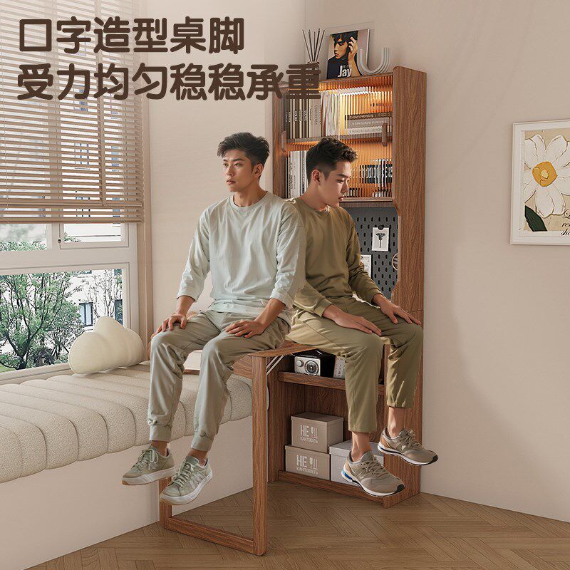 高端全实木折叠书桌小户型家用宋代美学隐藏式收纳书桌书架组合