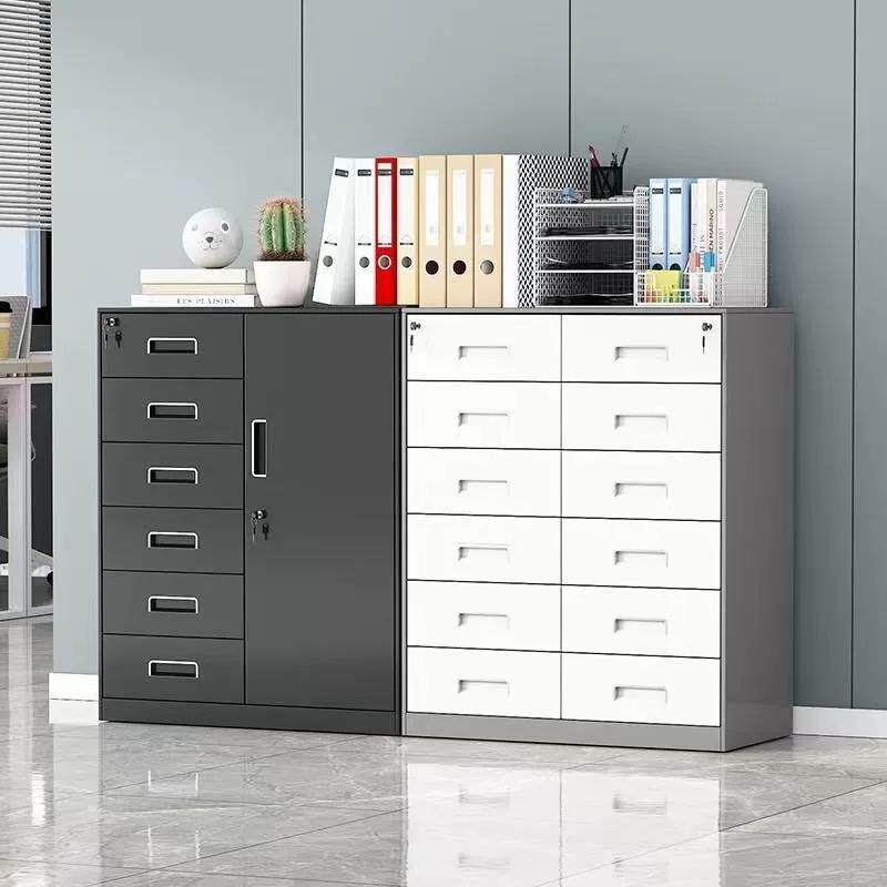 加厚文件柜钢制偏三保办公室资料铁皮柜抽屉收纳柜矮工具带锁柜子