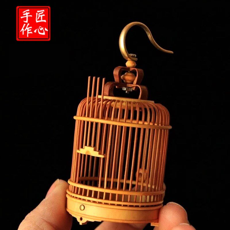 老竹制黄杨木竹蛉笼子盒 黄蛉 摆件把玩迷你袖珍小笼 爬虫鸣虫具